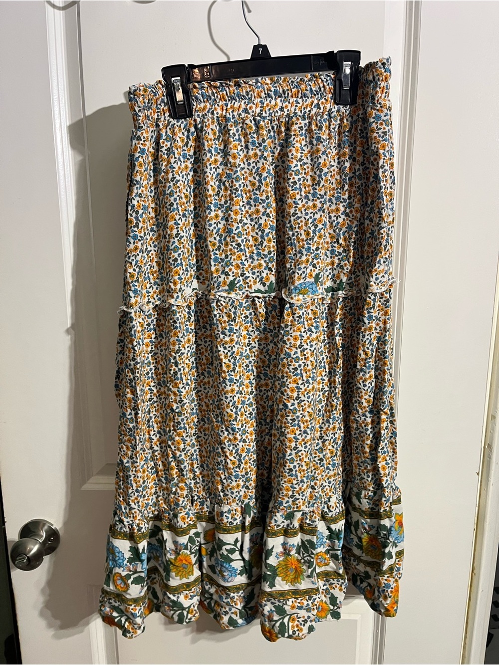 Boho Floral Tiered Maxi Skirt in Mustard and Teal - Picture 2 of 6